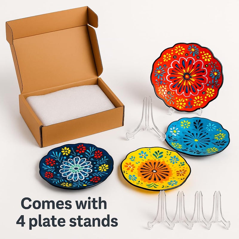 Ayennur 4-Piece 5-Inch Handmade Turkish Ceramic Plate Set â€“ Wall & Table Decor & Jewelry/Ring Dish â€“ Decorative Rings & Jewelry Tray Set - Image 3